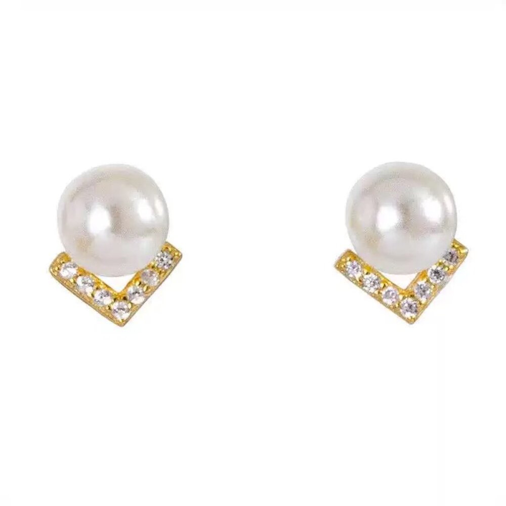 🌹New🌹 Gorgeous Rhinestone V Shape Pearl Earrings